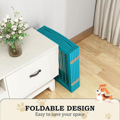 PUPETPO Freestanding Pet Gates with Walk Through Door, Dog Indoor Fence, Dog Gate for The House, Doorway, Stairs, Extra Wide Pet Gate, Support Feet Included, 120 Inch Wide, 6 Panels 24" Tall, Blue