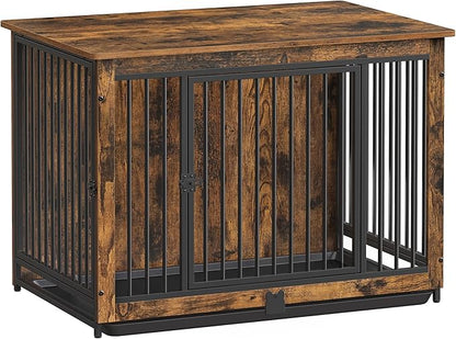Feandrea Dog Crate Furniture, 38 Inches Dog Kennel for Dogs up to 70 lb, with Removable Tray, Heavy-Duty Dog Cage End Table Indoor, Double Doors Dog House, Easy to Clean, Rustic Brown