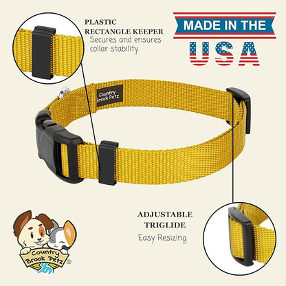 Country Brook Petz - Everyday Nylon Dog Collar for Large, Medium, and Small Dogs and Puppies - for Everyday Use in 10+ Warm Colors (Extra Large, 1 Inch Wide, Gold)