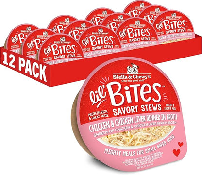 Stella & Chewy's Lil Bites Savory Stews for Small Breeds Chicken & Chicken Liver Dinner in Broth, 2.7 oz. Cups (Pack of 12)