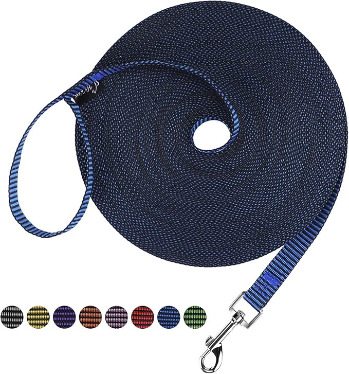 Hi Kiss Dog/Puppy Obedience Recall Training Agility Lead - 15ft 20ft 30ft 50ft 100ft Training Leash - Great for Training, Play, Camping, or Backyard(20ft,Black_Blue)