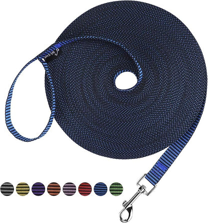 Hi Kiss Dog/Puppy Obedience Recall Training Agility Lead - 15ft 20ft 30ft 50ft 100ft Training Leash - Great for Training, Play, Camping, or Backyard(30ft,Black_Blue)