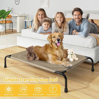 Simple Trending Elevated Dog Bed for Large Sized Dogs, Outdoor Raised Dog Cot Pet Hammock Bed with Cooling Breathable Mesh Anti-Slip Feet, Brown, 47.75inches