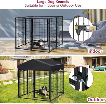 Dog Kennel Outdoor, 4.5' x 4' x 4' Outside Dog Kennel with Roof, Welded Wire Pet Pen with Security Lock Dog Cage for Outside Dog Enclosures for Medium Small Dogs