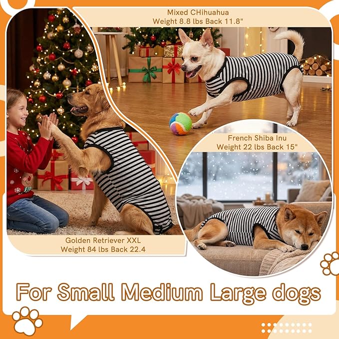 Dog Surgery Recovery Suit Dogs Neuter Spay Female Male Protective Clothes,Black Striped XL