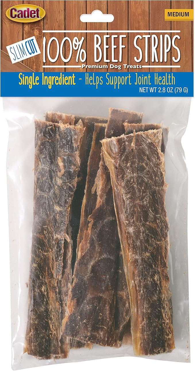 Cadet 100% Beef Strip Long Lasting Chews for Dogs, Single Ingredient Beef Esophagus Dog Treats, Natural High Protein Rawhide Alternative for Small & Large Dogs, 2.8 Ounce