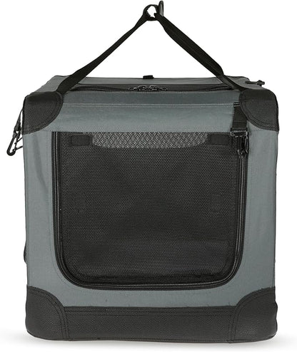 Amazon Basics Portable Folding Soft Dog Crate, 4-Doors, Collapsible Travel Kennel for Cat, Dog, and Small Animals, Quick Setup, Small 26" x 18" x 18", Grey