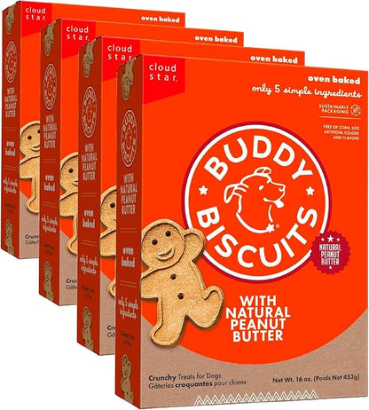 Buddy Biscuits 16 oz Box of Grain-Free Crunchy Dog Treats Made with Natural Peanut Butter (Pack of 4)