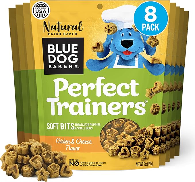 Blue Dog Bakery Natural Dog Treats, Perfect Trainers, Low Calorie Dog Training Treats, Chicken & Cheese Flavor, 6oz, 8 Count
