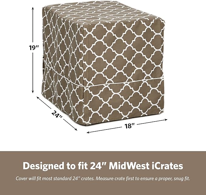 MidWest Homes for Pets Small Dog Crate Cover Featuring Teflon Fabric Protector, Poly-Cotton Privacy Kennel Cover Fits Most 24-inch Crates, Brown Designer Print, Washable, Reduces Barking