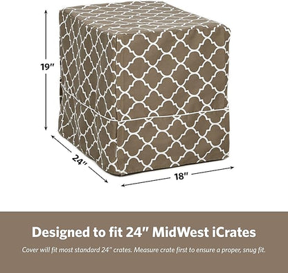 MidWest Homes for Pets Small Dog Crate Cover Featuring Teflon Fabric Protector, Poly-Cotton Privacy Kennel Cover Fits Most 24-inch Crates, Brown Designer Print, Washable, Reduces Barking