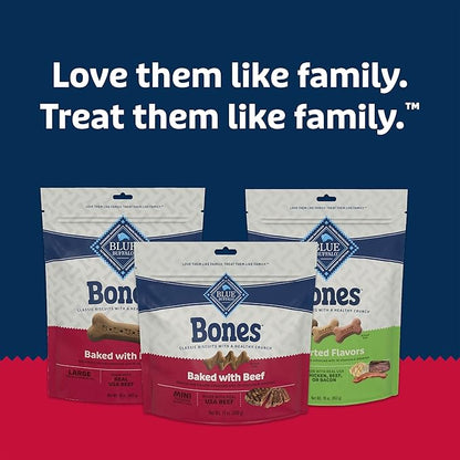 Blue Buffalo Bones Natural Crunchy Dog Treats Mini Dog Biscuits Beef, 12oz. Bag, 4 Count
