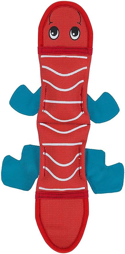 Outward Hound Fire Biterz Red Lizard Plush Firehose Material Interactive Dog Toy, Medium