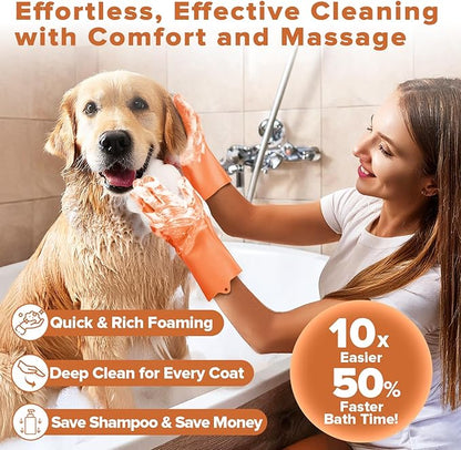 Augwind 6PCS Pet Grooming Kit for Dogs,Cats and Horses | Dog Washing/Bath Gloves | Dog Bath Brush | Shampoo Brush | Pet Grooming Gloves | Dog Bath Supplies (Orange)