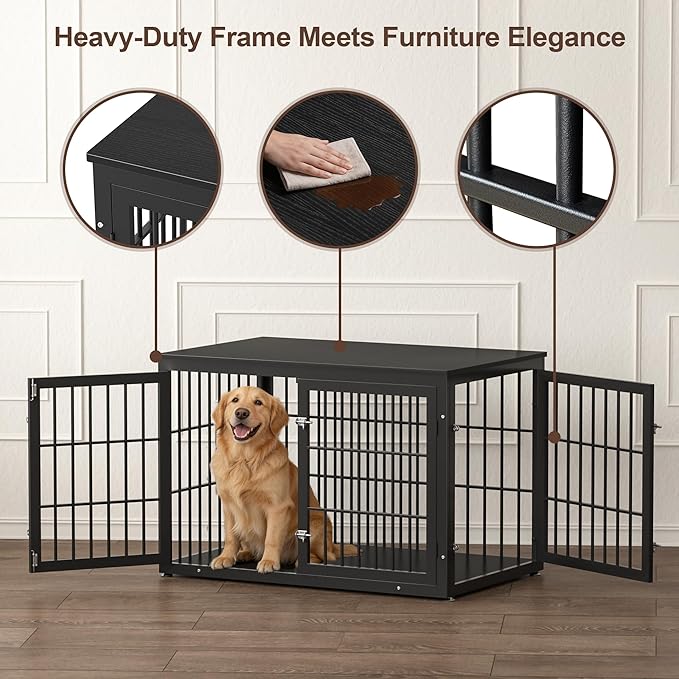 rehomerance 48 Inch Heavy Duty Dog Crate Furniture for Large Dogs, Decorative Pet House End Table, Extra Large Wooden Cage Kennel Furniture Indoor, Black