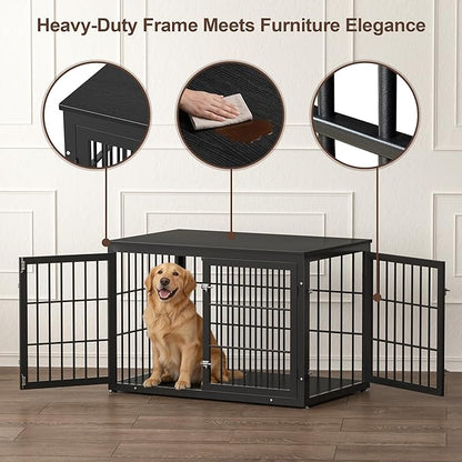 rehomerance 48 Inch Heavy Duty Dog Crate Furniture for Large Dogs, Decorative Pet House End Table, Extra Large Wooden Cage Kennel Furniture Indoor, Black