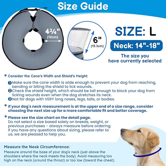BARKLESS Donut Cone for Large Dogs, Protective Collar After Surgery to Stop Licking, Patented Blow up Dog Surgery Collar with Transparent Shield, Inflatable Pillow Cone for Labrador, Rottweiler