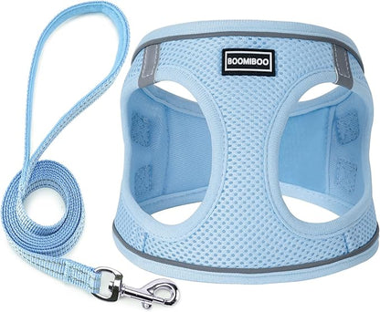 Dog Harness with Leash Set, No Pull Adjustable Reflective Step-in Puppy Pet Vest Harnesses for Small Medium Large Dogs and Cats,Sky Blue XL