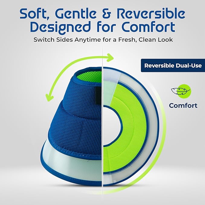 Premier Web Products Soft Dog Cone Collar To Stop Licking - Small Dog Cone, Adjustable and Reversible Design, Non-Woven Breathable Fabric, Elizabethan Recovery Collar after Surgery for Cat, Blue