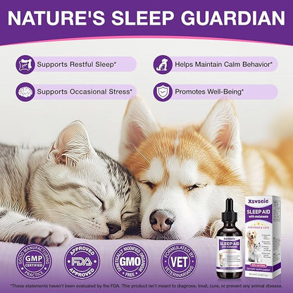 Melatonin for Pets, Melatonin for Dogs, Sleep Aid for Dogs, Melatonins for Cats, Support Aanxiety & Stress Relief, Promotes Relaxation and Deep Sleep, 2Oz Chicken Flavor