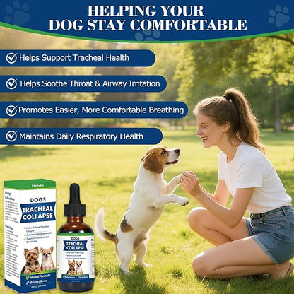 Dog Tracheal Collapse, Collapsed Trachea Treatment for Dogs, Herbal Liquid Drops Relief Cough & Helps Promote Easier Breathing, Natural Respiratory Support Airway Comfort, Bacon Flavor - 2 FL OZ