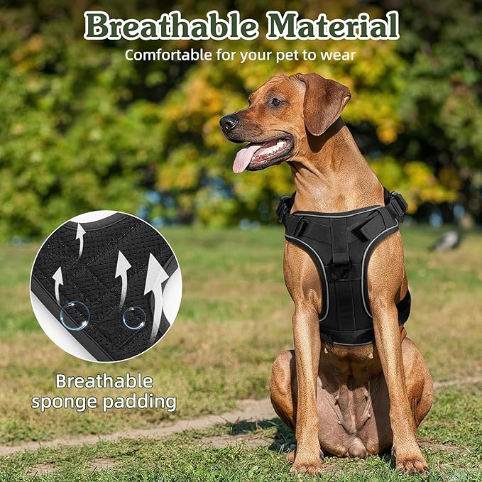 VavoPaw Heavy Duty Tactical Dog Harness for Large Dogs, No Pull Adjustable Pet Harness Reflective Service Training Easy Control Pet Vest Military K9 Working Dog Harnesses, Black, XL