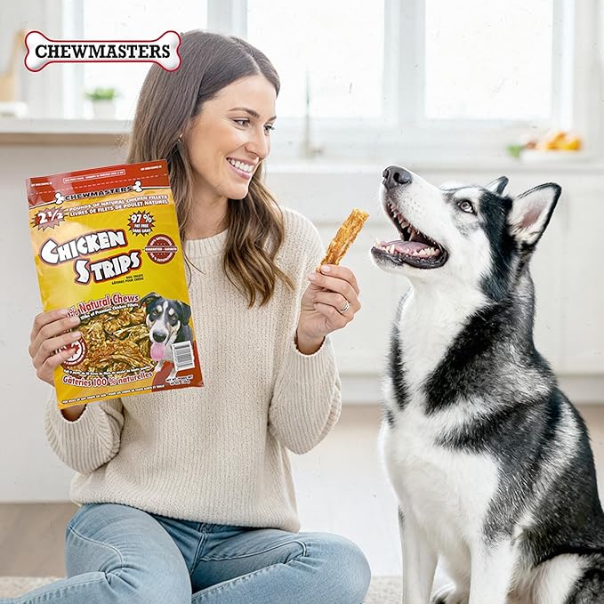 Chewmasters Chicken Strips Dog Treats - Made from Premium White Meat Chicken - All Natural - No Artificial Additives - Protein Rich Dog Snacks - Healthy Training Treats for All Breeds & Life Stages