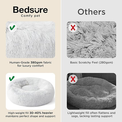Bedsure Calming Dog Bed for Extra Large Dogs - Donut Washable Large Pet Bed, 45 inches Anti-Slip Round Fluffy Plush Faux Fur Dog Bed, Fits up to 120 lbs Pets, Frost Grey