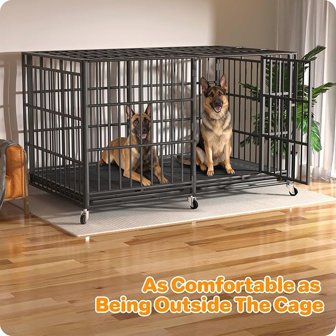 Hiwokk 78 Inch Heavy Duty Dog Crate, Indestructible Escape-Proof Dog Kennel for High Anxiety Large Dogs, Strong Metal Pet Cage with Double Doors, Lockable Wheels & Removable Tray, XL XXL XXXL