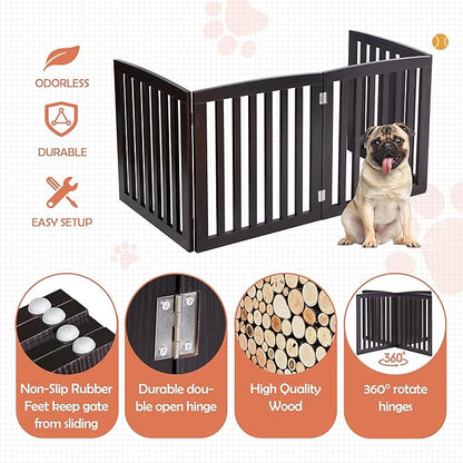 Dog Gate Pet Gate Indoor for Stairs Doorways 82x24 Inch 4 Panels Dog Fence Extra Wide Wooden Black