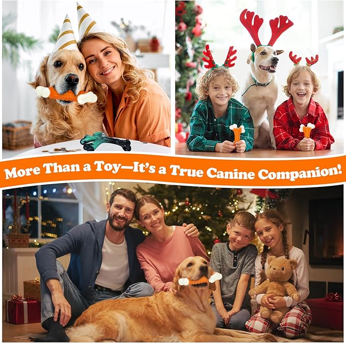 Kseroo 2-Pack Indestructible Dog Toys for Aggressive Chewers: Peanut Butter Flavored Hard Nylon Bone Chew Toys, Tough Dog Chew Toys, Dog Toys to Keep Them Busy for Medium Large Dogs, Orange