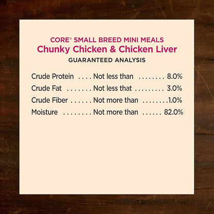 Wellness CORE Small Breed Mini Meals Chunky in Gravy Adult Wet Dog Food, Grain Free, Natural, Chicken Entrée Recipe, 3 oz, Pack of 12 Pouches
