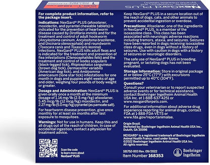 NexGard Plus (afoxolaner, moxidectin, and pyrantel) Flea and Tick Protection & Heartworm Preventive for Dogs Soft Beef Flavored Chewables, 66.1-132 lbs. (Red) 1 Chew (1 Month Supply)