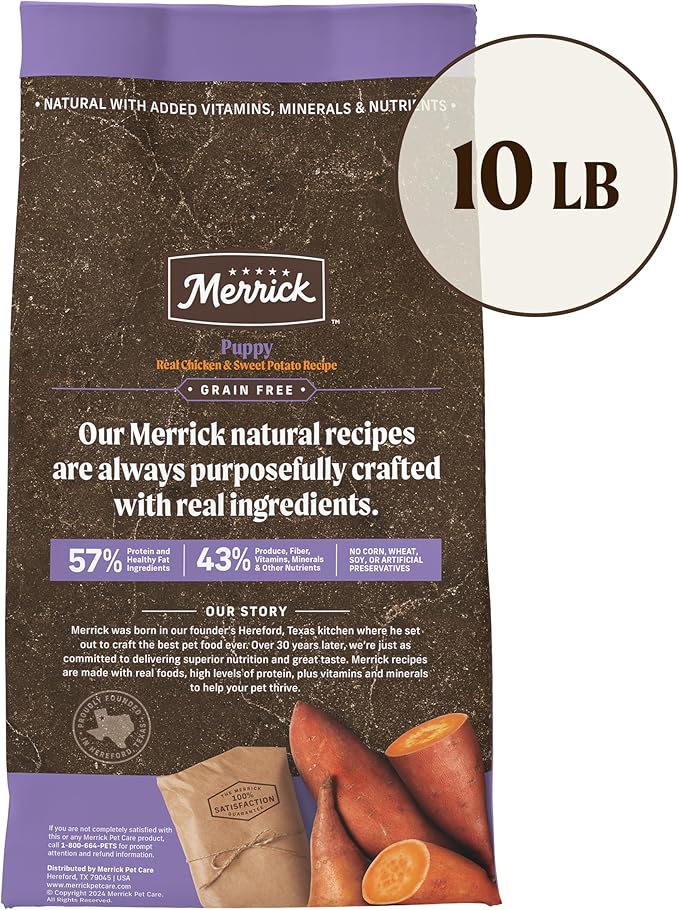 Merrick Premium Grain Free Dry Puppy Food, Wholesome and Natural Kibble with Real Chicken and Sweet Potato - 10.0 lb. Bag