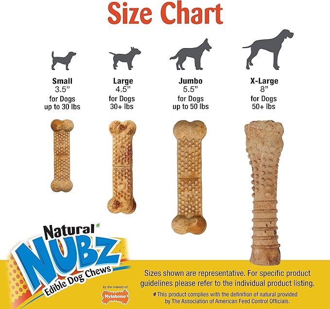Nylabone Nubz Wild Natural Edible Chew Treats for Dogs, Made in USA, Bison Flavor, Small - Up to 25 lbs. (4 Count) (Pack of 2)