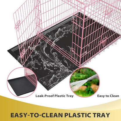 BestPet | Dog Crate | 48" | Pink | Foldable Metal Kennel with Double Doors, Secure Slide-Bolt Latches, Leakproof Tray | Portable Dog Cage for Large Breeds | for Travel, Indoor & Outdoor Use