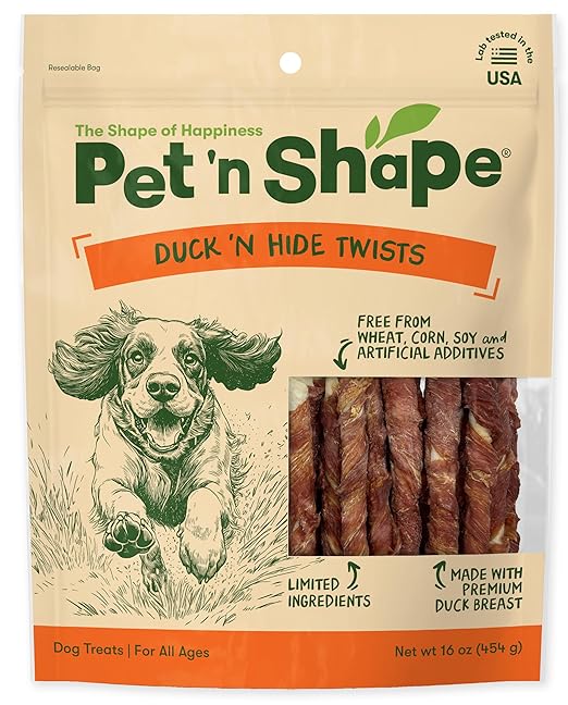 Pet 'n Shape Duck 'n Hide Twists - Duck Wrapped Rawhide Natural Dog Treats, Small, 1 Pound (Pack of 1)