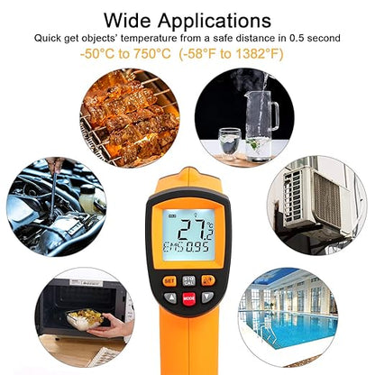Infrared Thermometer (Not for Human)-58°F to 1382°F, Non-Contact Laser Temperature Gun with Alarm& Data Saving, Temperature Thermometer Measuring Gun for Kitchen Cooking, BBQ, Ovens…