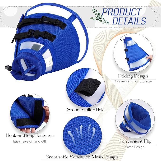 Dora Bridal Dog Cone Collar for Medium Dogs After Surgery, Soft Comfy Recovery Pet Cone Alternative, Adjustable Elizabethan Collar for Dogs to Stop Licking, Blue, M