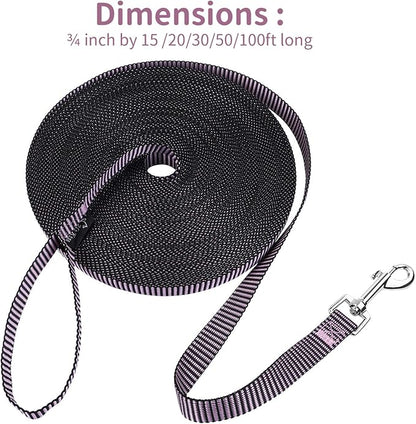 Hi Kiss Dog/Puppy Obedience Recall Training Agility Lead - 15ft 20ft 30ft 50ft 100ft Training Leash - Great for Training, Play, Camping, or Backyard(100ft,BL+PK)