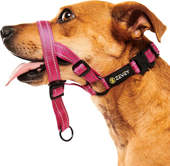 Adjustable Dog Head Halter with Safety Strap, Soft Padded Dog Head Collar for Small Medium Large Dogs, No-Pull Dog Harness for Training and Walking (Medium, Pink)