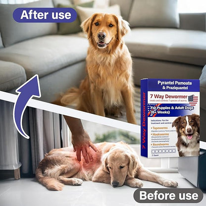 7 Way Dog Dewormer for Dogs, Pyrantel Pamoate & Praziquantel for All Wormers, Tapeworms, Hookworms, Roundworms & More