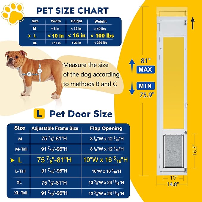 Large Dog Door for Sliding Glass Door,Openable Pet Door for Sliding Glass Doors，All-Metal Framed & Panel & Lock,Adjustable 75 7/8" to 81" Slider Height -Large