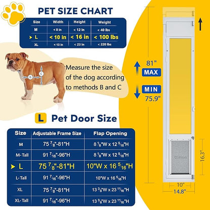 Large Dog Door for Sliding Glass Door,Openable Pet Door for Sliding Glass Doors，All-Metal Framed & Panel & Lock,Adjustable 75 7/8" to 81" Slider Height -Large
