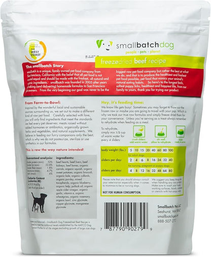smallbatch Pets Freeze Dried Raw Dog Food, Beef Recipe, 25 oz, Organic High Protein Dog Food, Grain Free, Made in the USA, Humanely Raised Meat, Single Protein, for Picky Eaters, Hydrate & Serve
