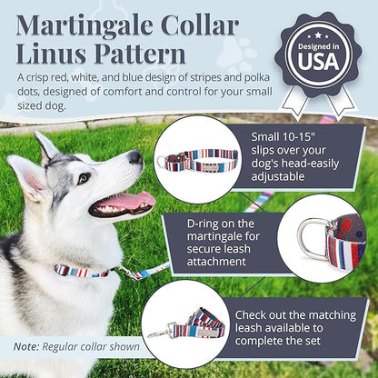 Lucky Love Dog Martingale Dog Collar - Adjustable, No-Slip, Durable, & Soft Webbing Collar for Male and Female Dogs Ideal for Training & Walking - Linus, Small