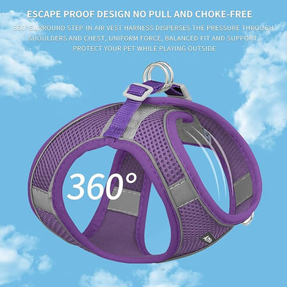 AIITLE Small Harness for Puppy with A Leash - Dog Vest Harness with Super Breathable Mesh, Reflective No-Pull Pet Harness for Outdoor Walking, Running for Small Dogs, Cats Pure Purple XXS