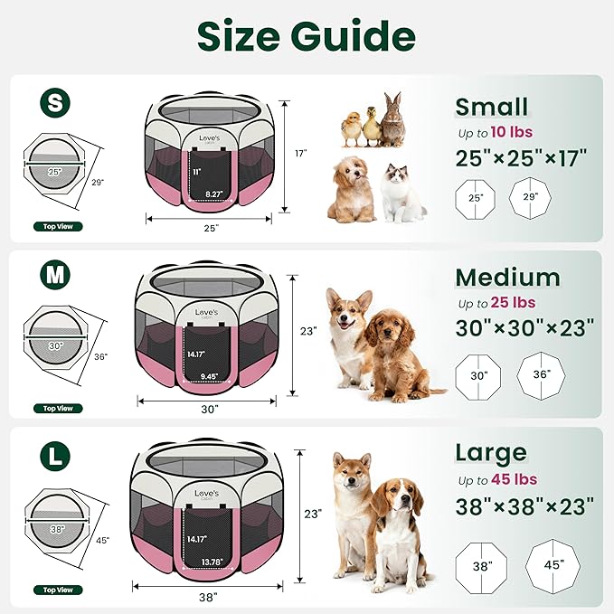 Love's cabin Pet Puppy Dog Playpen, Small Dog Tent Crates Cage Indoor/Outdoor, Portable Playpen for Cat, Foldable Pop Up Dog Kennel Playpen with Carring Case, Removable Zipper Top, Light Pink
