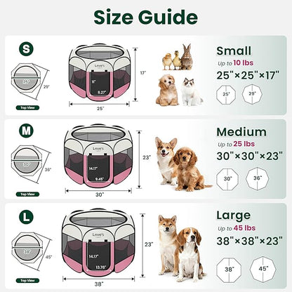 Love's cabin Pet Puppy Dog Playpen, Large Dog Tent Crates Cage Indoor/Outdoor, Portable Playpen for Cat, Foldable Pop Up Dog Kennel Playpen with Carring Case, Removable Zipper Top, Light Pink