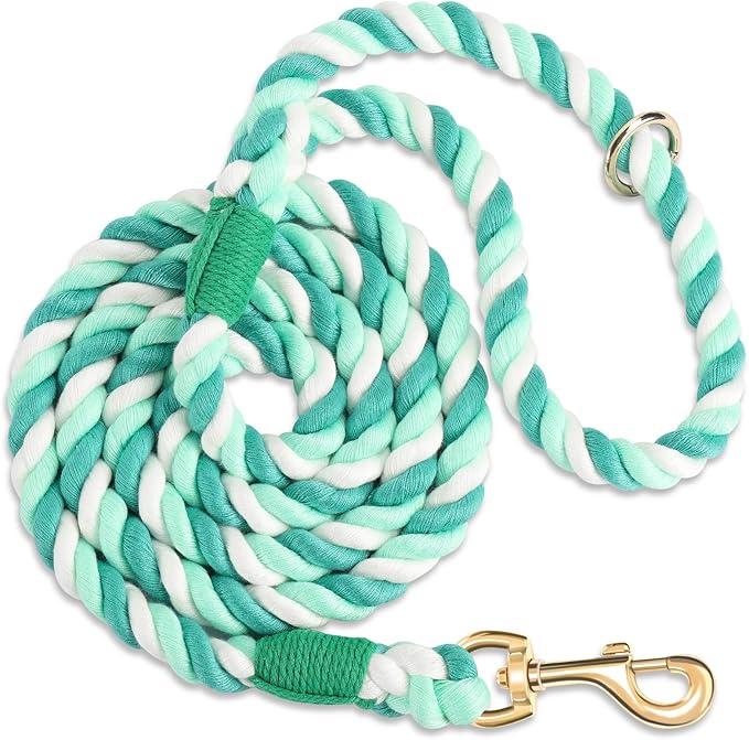 Dog Leash 5 FT Handmade Braided Cotton Rope Leashes for Small Medium and Large Dogs, New Golden Heavy Duty Metal Clasp, Moss Green